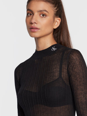 Sheer Yarn Mock Neck Sweater Ck Black / L