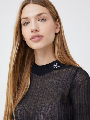 Sheer Yarn Mock Neck Sweater Ck Black / L