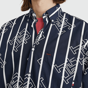 Monogram Sail Stripe Shirt Carbon Navy / Optic White / L