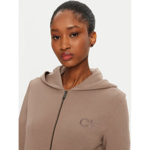 Satin Ck Regular Zip Hoodie Brownie / L