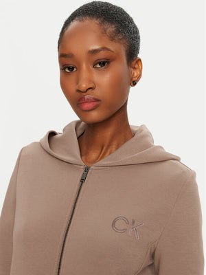 Satin Ck Regular Zip Hoodie Brownie / L