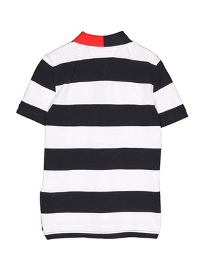 Stripy Pique Polo S/ Bright White/Black Iris / 12