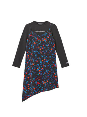 2 In 1 Asymetric Flower Dress CK Black Digital Floral Print / 10