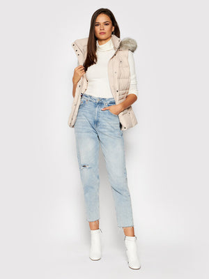 Th Ess Tyra Down Vest With Fur Vintage White / L