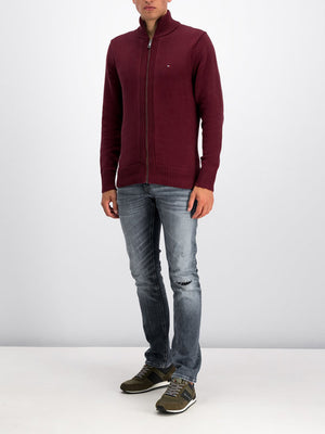 Chunky Cotton Zip Through Tawny Port / L