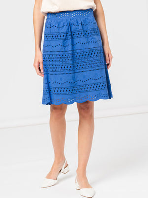 Broderie Shift Knee Skirt Verona Blue / 42
