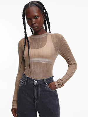 Sheer Yarn Mock Neck Sweater Perfect Taupe / L