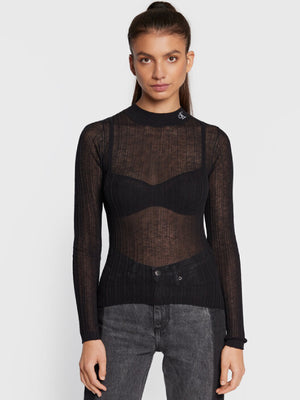 Sheer Yarn Mock Neck Sweater Ck Black / L