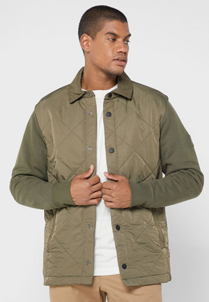 Mix Media Quilted Coach Jacket Army Green / L