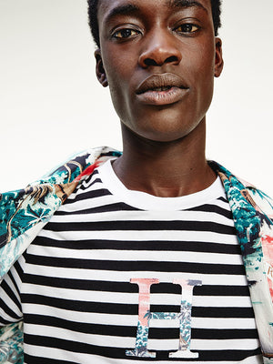 Stripe H Floral Tee Black/White / L