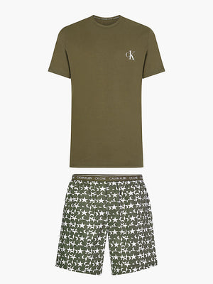 S/S Pj Set GREEN TOP, STAR CRASH PRINT BOTTOM / L