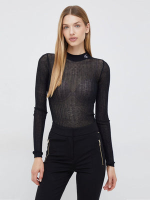 Sheer Yarn Mock Neck Sweater Ck Black / L