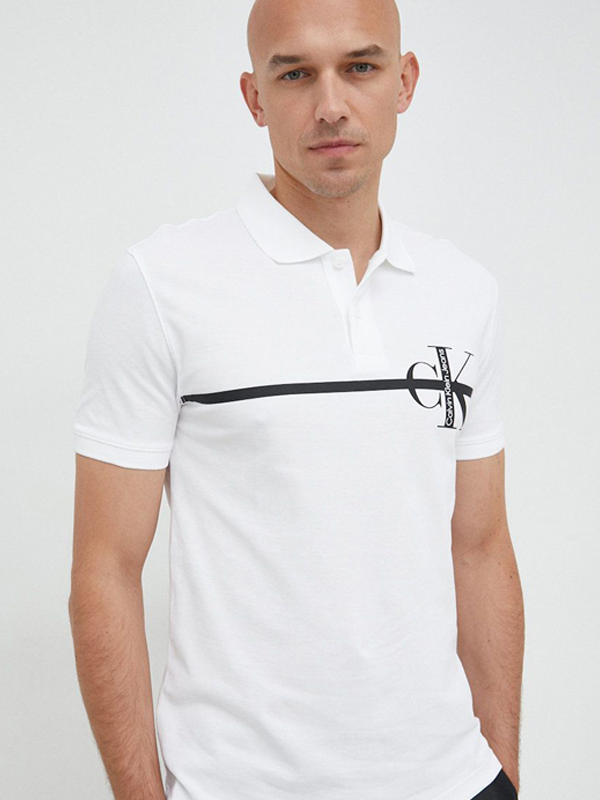 Stripe Ck Polo Bright White / L