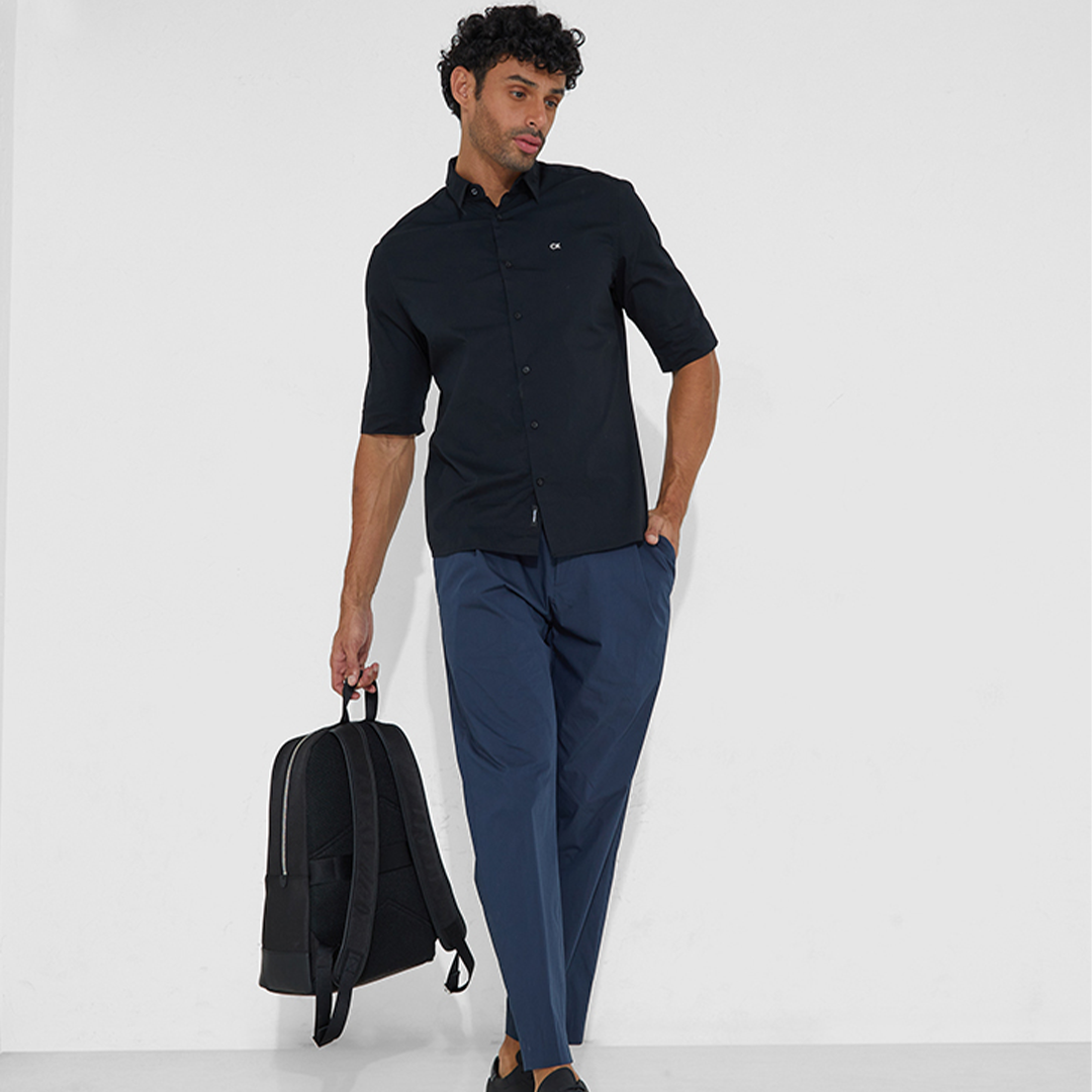 Stretch Poplin S/S Regular Shirt Ck Black / L