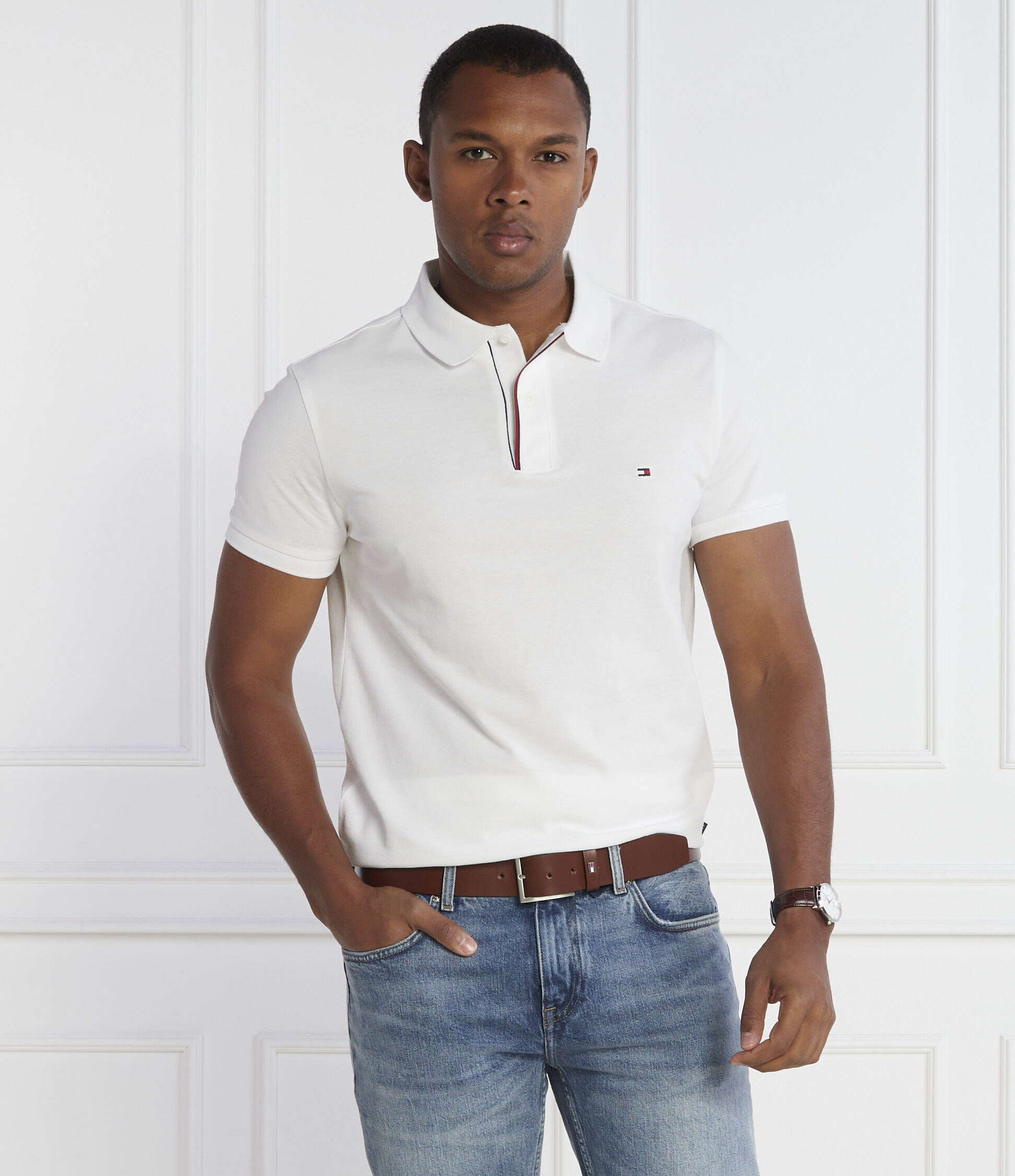 Ess Rwb Detail Slim Polo White / L