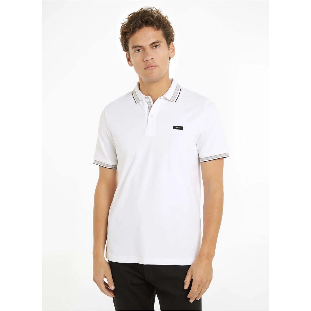 Stretch Pique Multi Tipping Polo Bright White Base / London Fog / L
