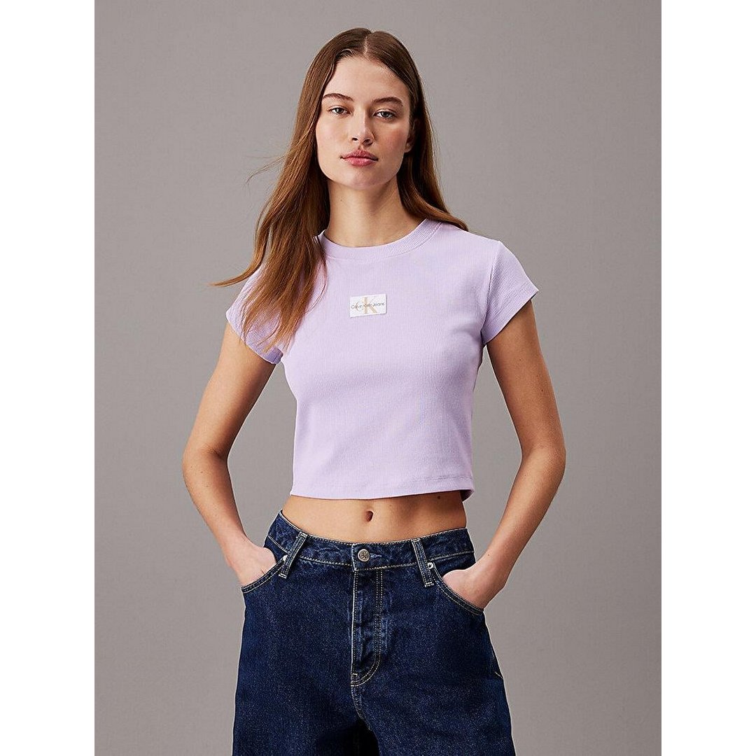 Woven Label Rib Baby Tee Pastel Lilac / L