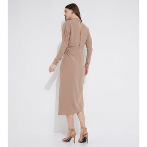 High Neck Ls Maxi Dr/ Pce/ 38 Ginger Snap / 36