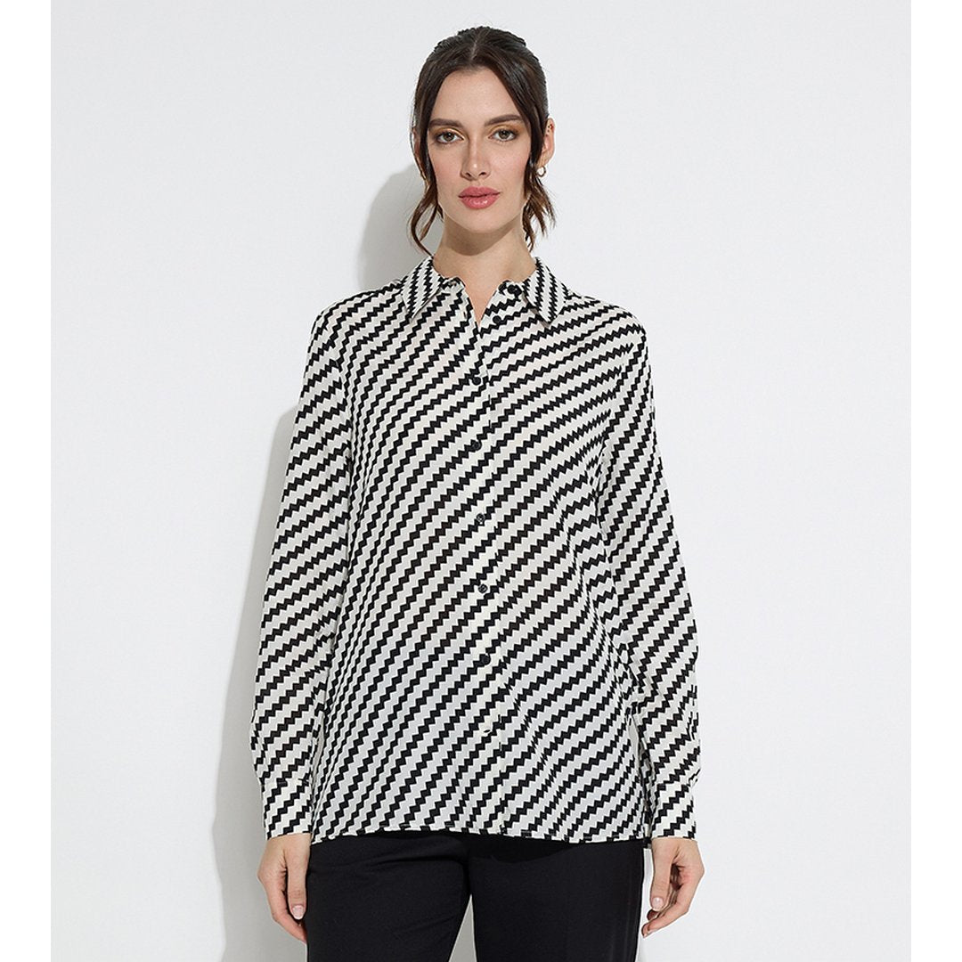 Zigzag Printed Shirt/ 0La/ 42 Mini Flag All Over Embr / White / 36