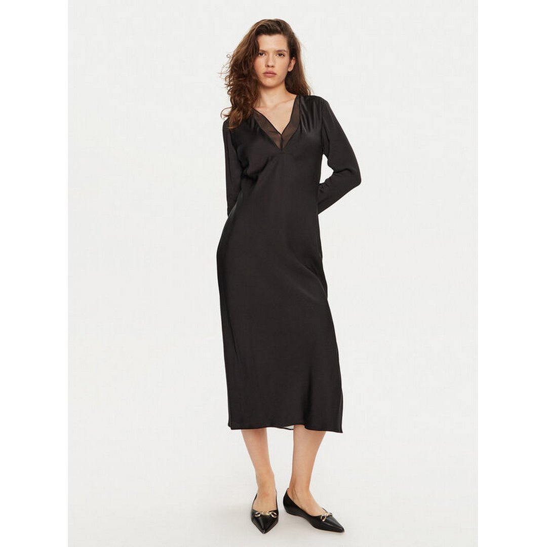 Sheer Panel Ls Shift Midi Dress Ck Black / 42