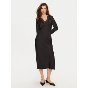 Sheer Panel Ls Shift Midi Dress Ck Black / 42