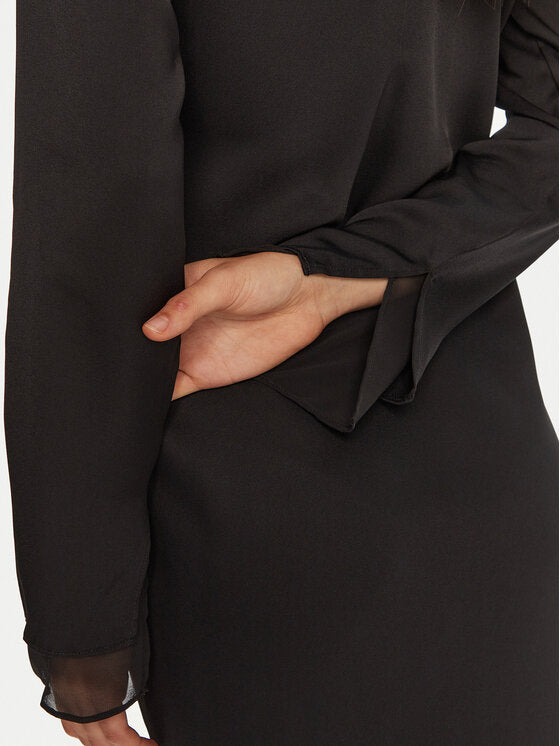 Sheer Panel Ls Shift Midi Dress Ck Black / 42