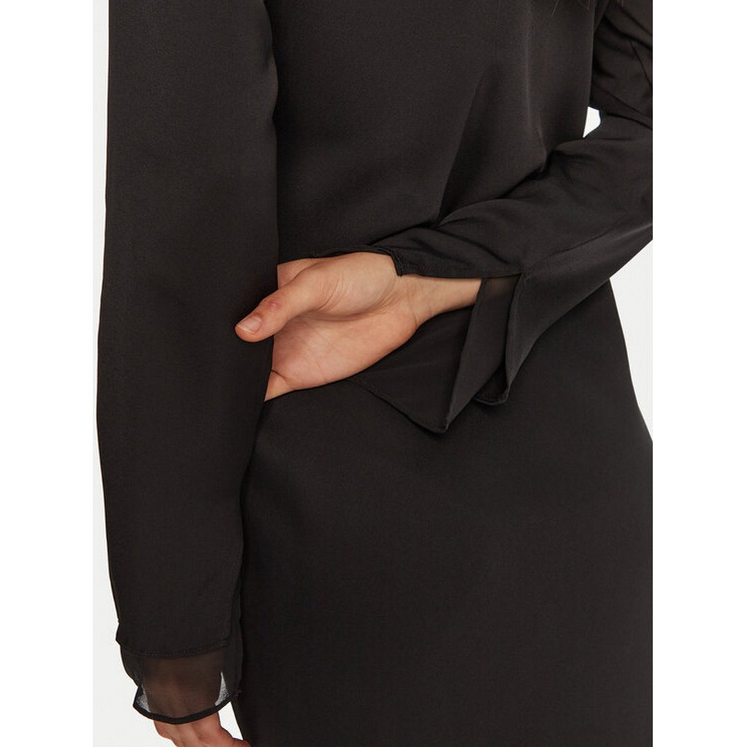 Sheer Panel Ls Shift Midi Dress Ck Black / 42