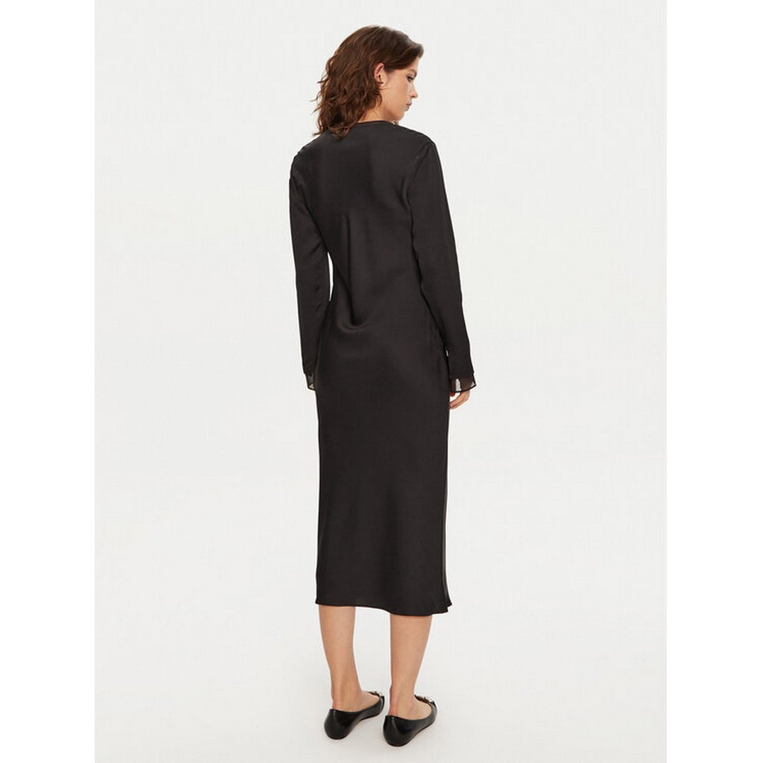 Sheer Panel Ls Shift Midi Dress Ck Black / 42