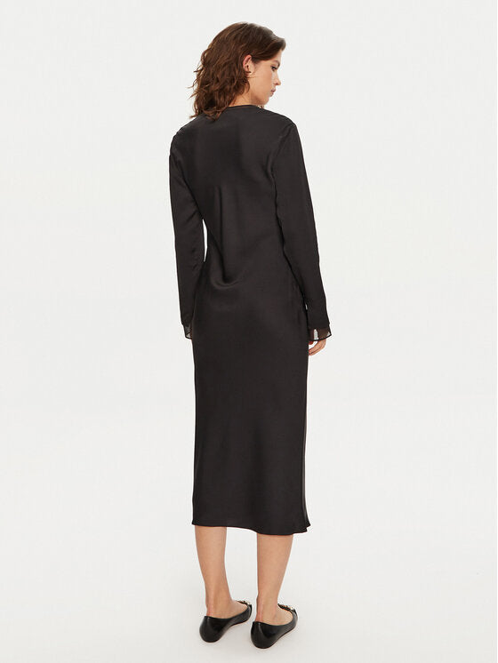 Sheer Panel Ls Shift Midi Dress Ck Black / 42