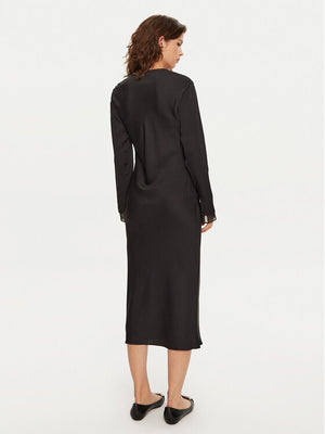 Sheer Panel Ls Shift Midi Dress Ck Black / 42