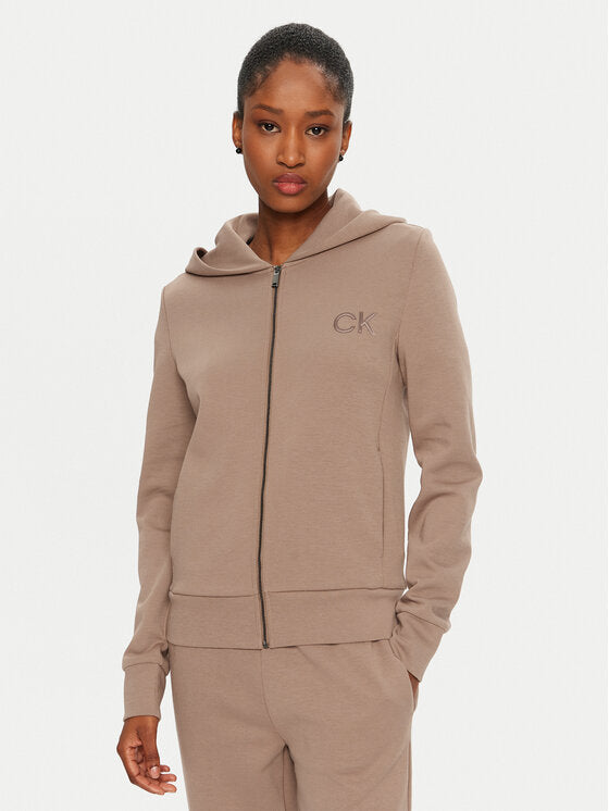 Satin Ck Regular  Zip Hoodie Brownie / L