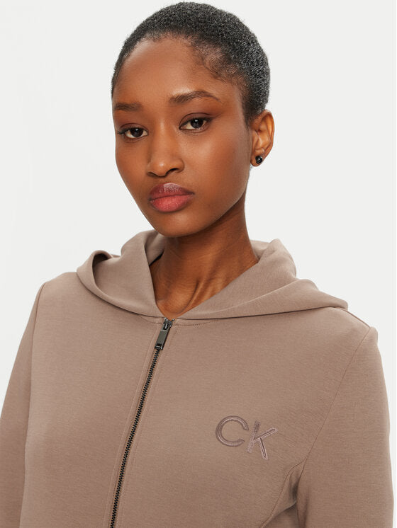 Satin Ck Regular  Zip Hoodie Brownie / L