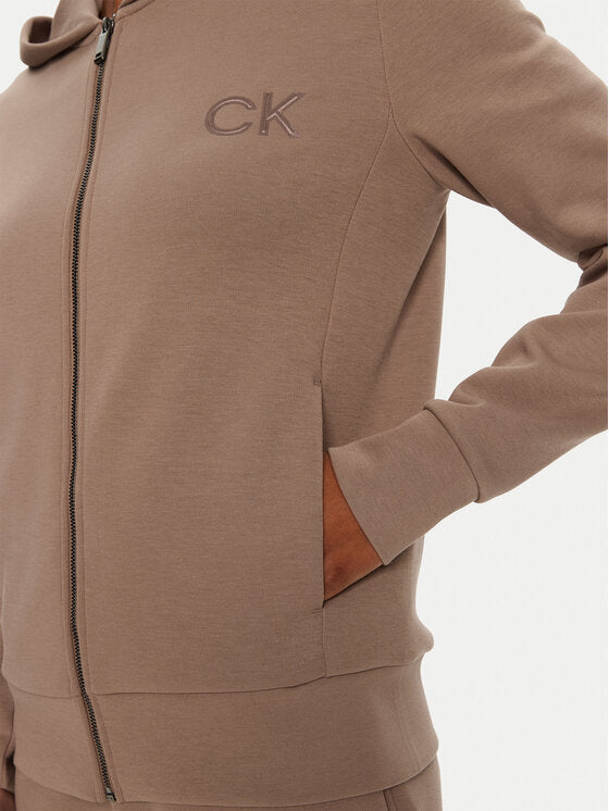 Satin Ck Regular  Zip Hoodie Brownie / L