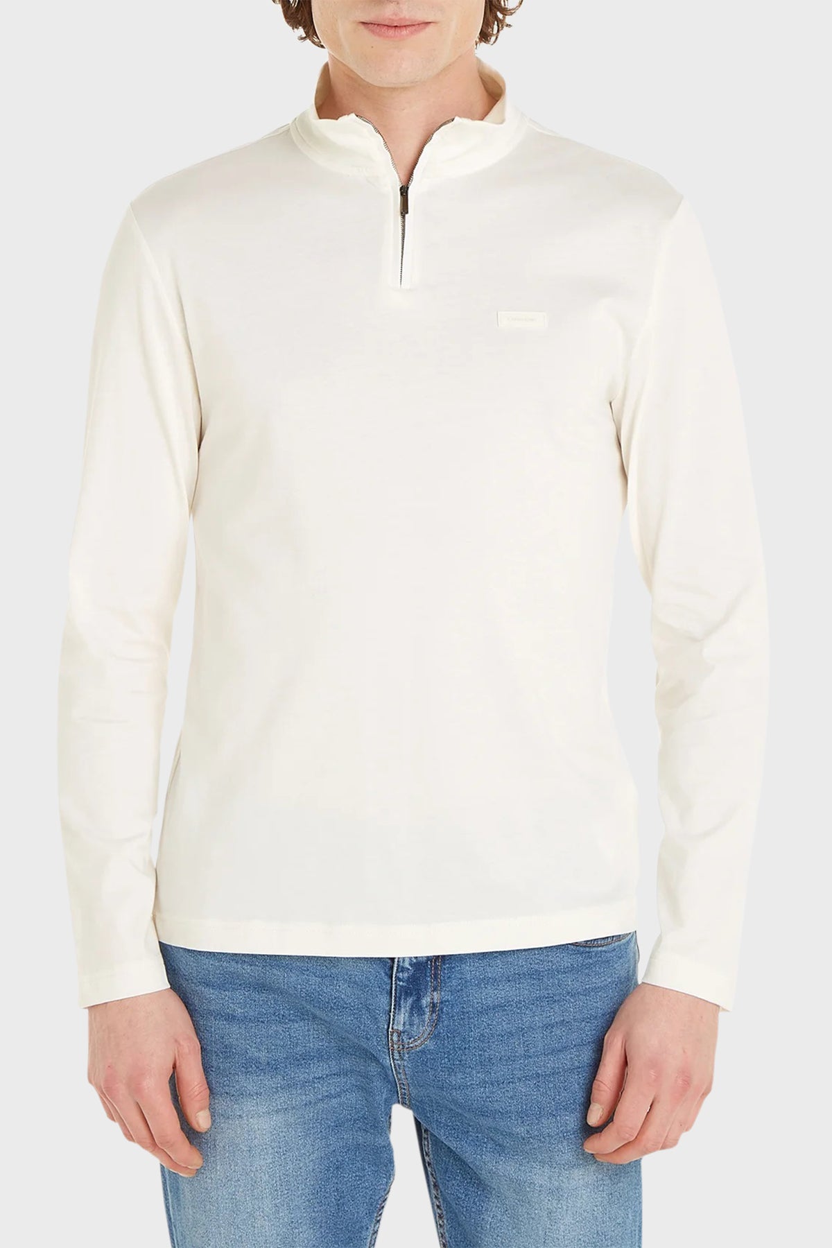 Smooth Cotton Ls Zip Up Bright White / L