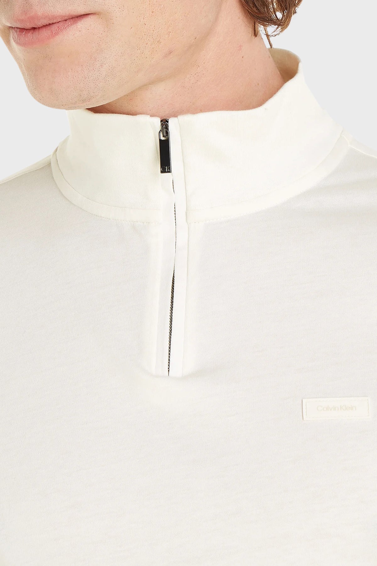 Smooth Cotton Ls Zip Up Bright White / L