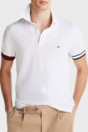 Flag Cuff Slim Polo White / L