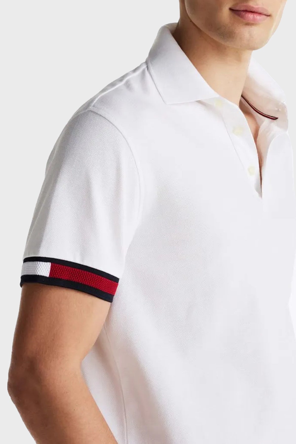 Flag Cuff Slim Polo White / L