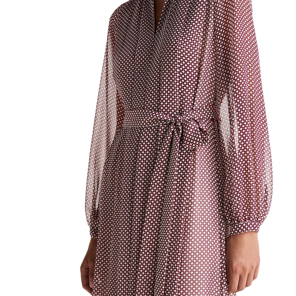 Ruffle Pleat Belted Long Dress Mini Geo Primary Red / 42