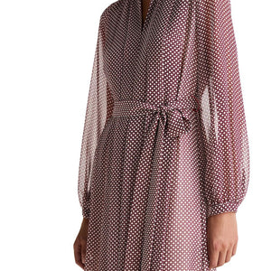 Ruffle Pleat Belted Long Dress Mini Geo Primary Red / 42