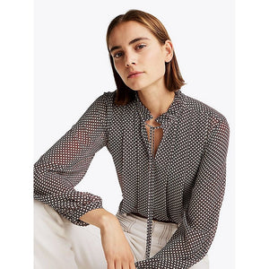 Ruffle Pleat Print Ls Blouse Mini Geo Primary Red / 42