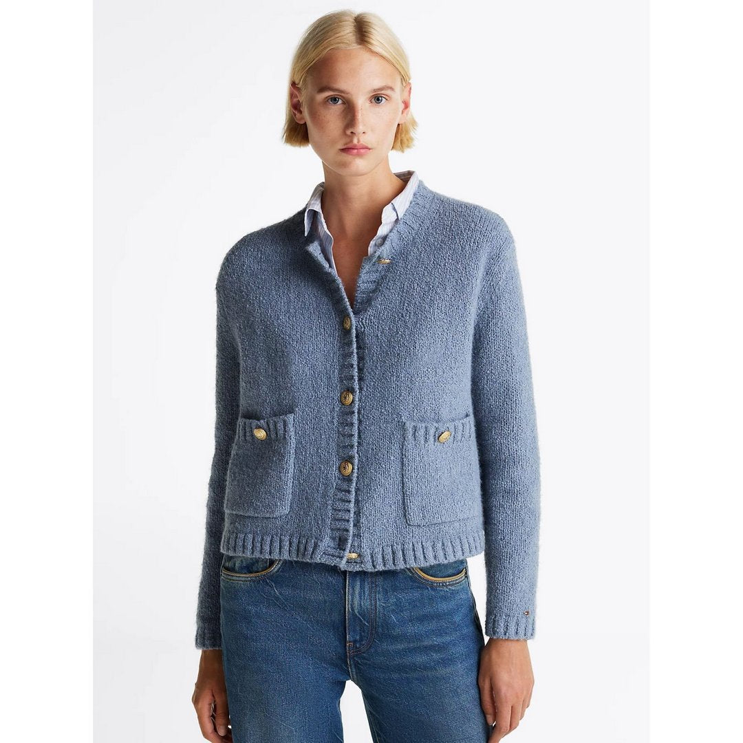 Textured Gold Button Lady Jacket Flint Blue / L