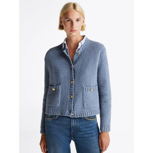 Textured Gold Button Lady Jacket Flint Blue / L