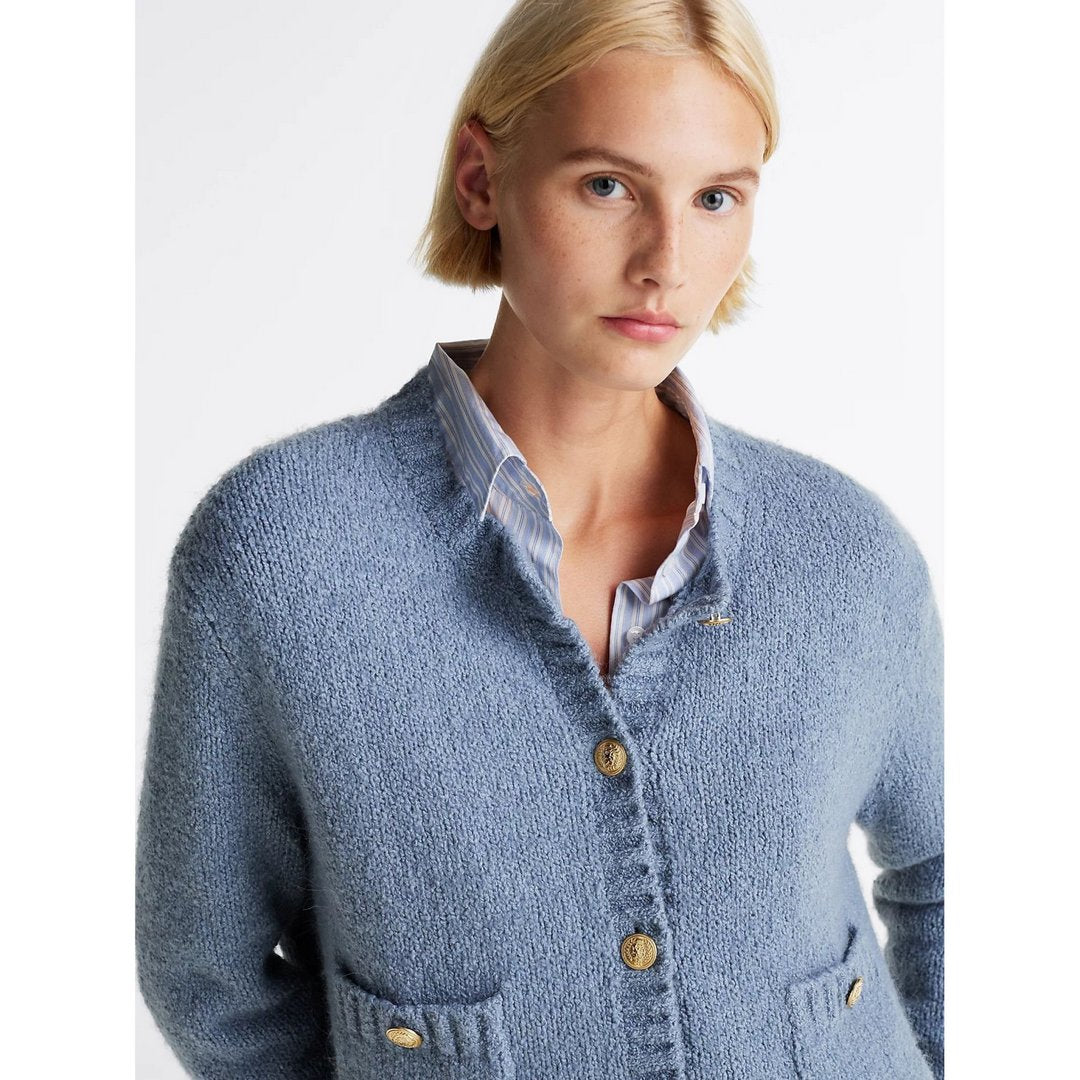 Textured Gold Button Lady Jacket Flint Blue / L
