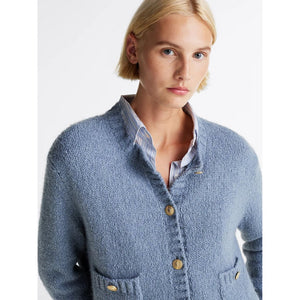 Textured Gold Button Lady Jacket Flint Blue / L