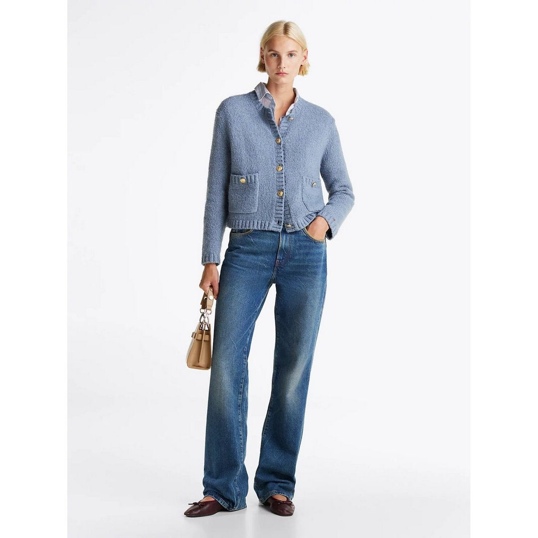 Textured Gold Button Lady Jacket Flint Blue / L