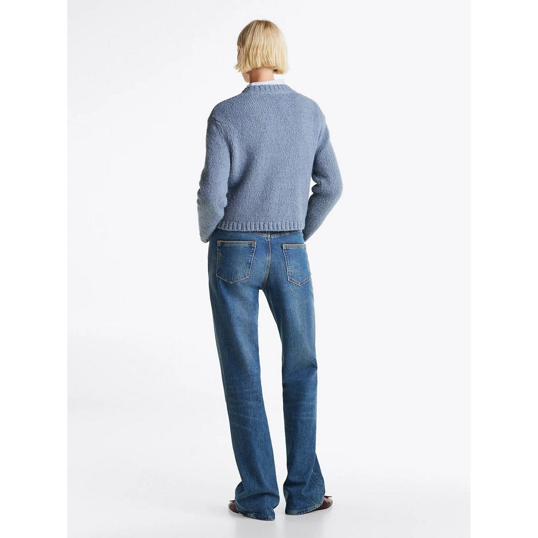 Textured Gold Button Lady Jacket Flint Blue / L