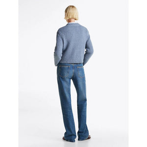 Textured Gold Button Lady Jacket Flint Blue / L