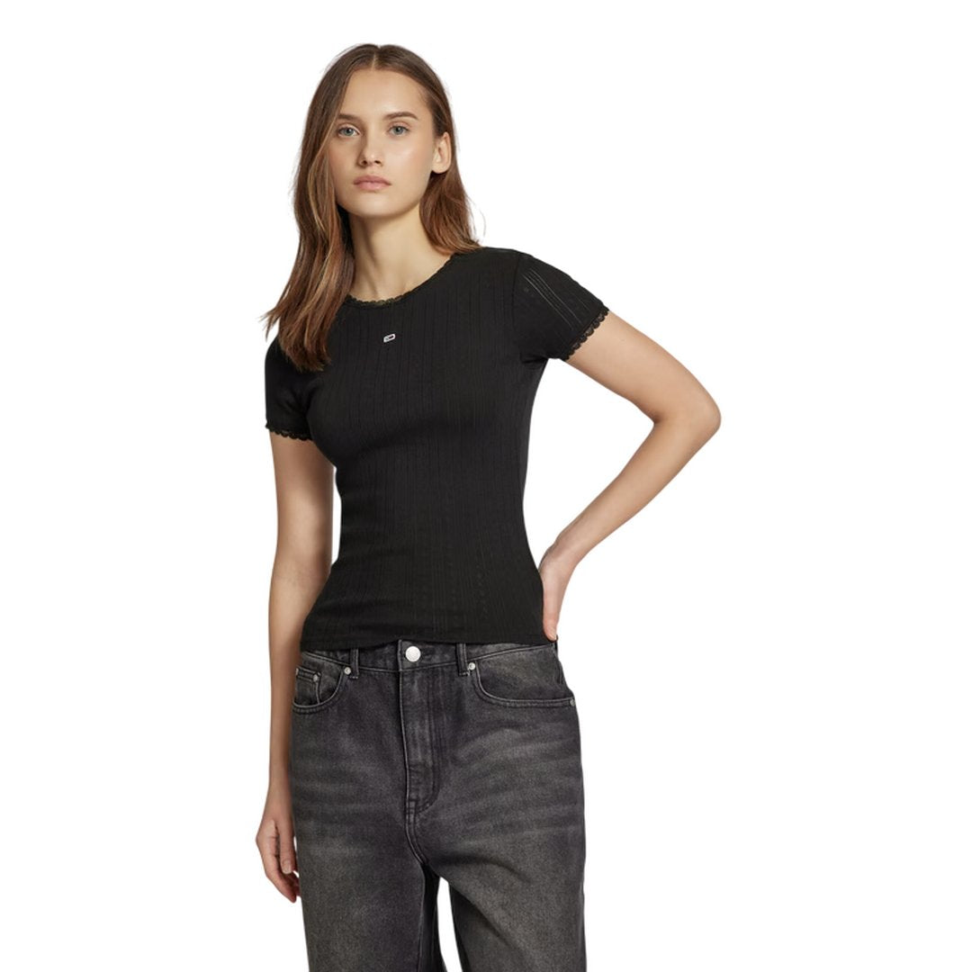 Tjw Slim Pointelle Rib Tee Black / L