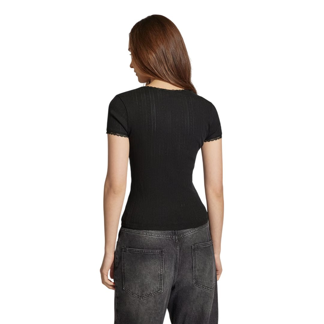 Tjw Slim Pointelle Rib Tee Black / L