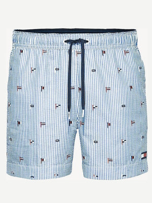 Medium Drawstring Seersucker Embroidery Indigo-White / L